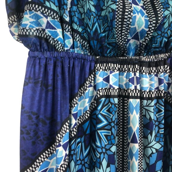 New Style Co Sleeveless Maxi Dress Sz Medium Blue Mandala Print Studded Detail - Picture 7 of 12